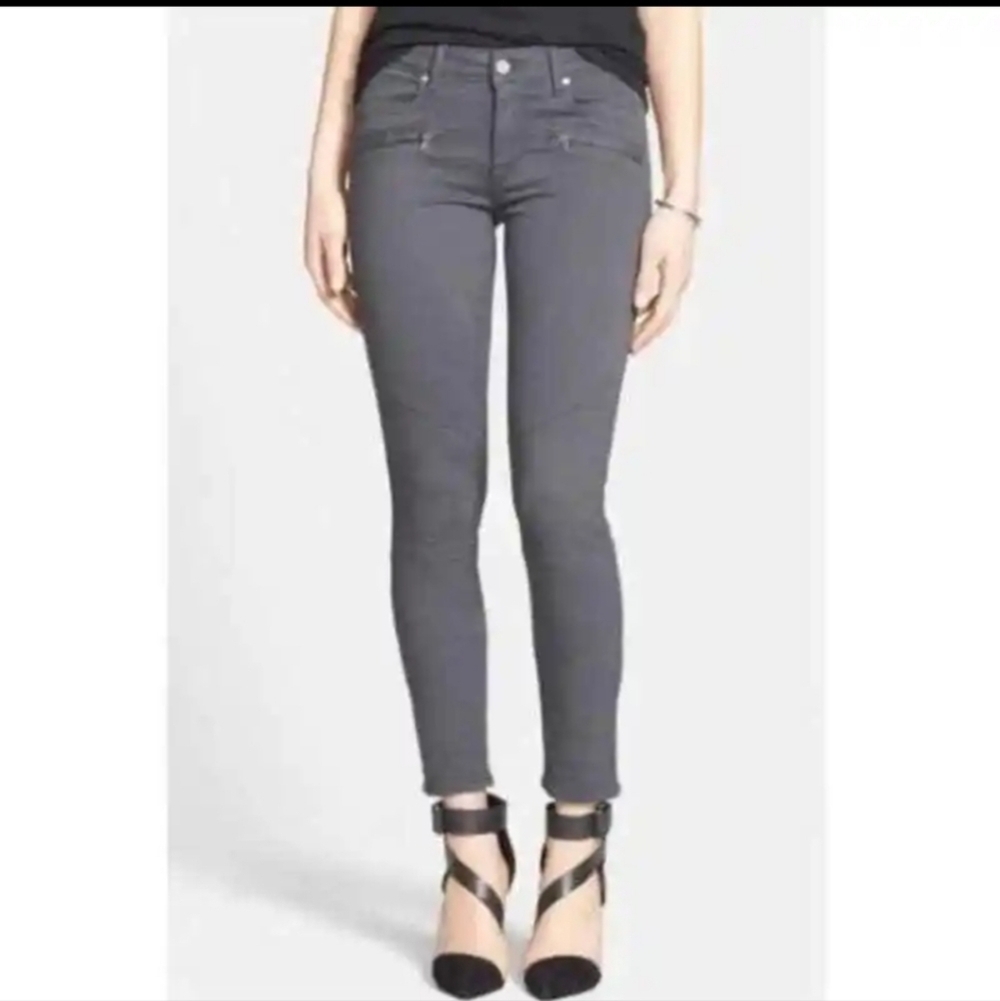 PAIGE, Liam High Rise Denim Moto Ankle Skinny Jeans, Stone Grey, Size‎ 25
